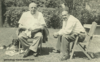 Dad and grandpa chatting in the backyard